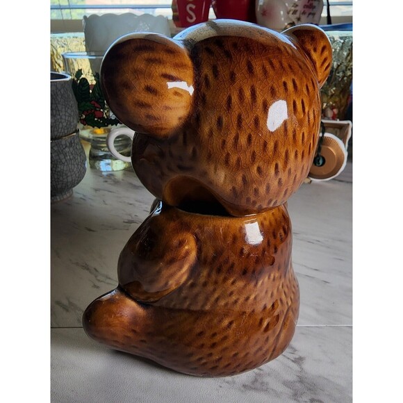 Vintage Ceramic Teddy Bear Honey Jar Pot Cute Brown Honeybear with Lid No Chips - Picture 4 of 8